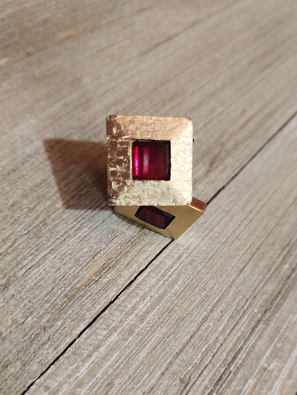 Vintage Gold-Tone Square Cufflinks with Red Stone